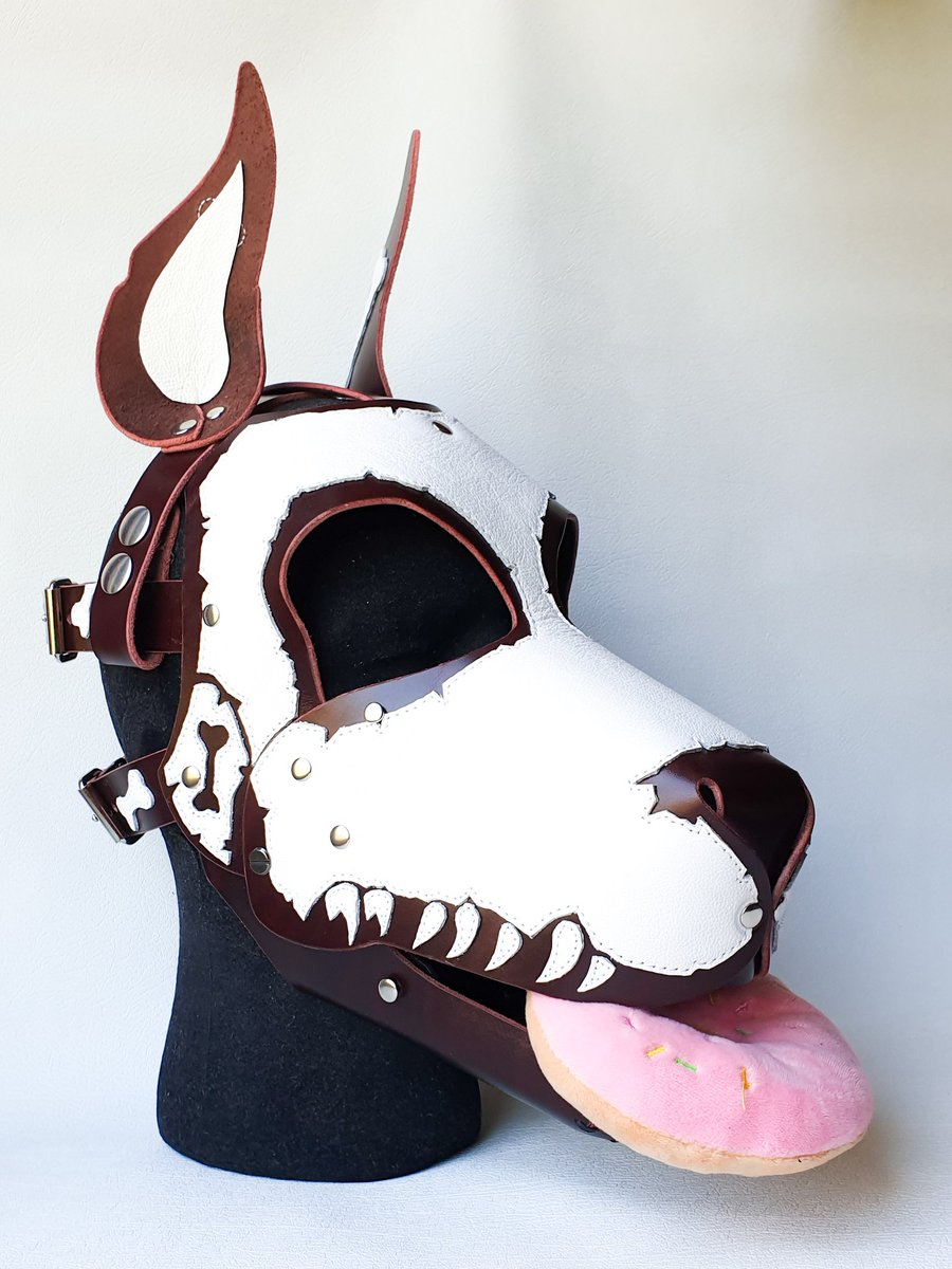 Skull doberman doggo hood up for adoption. #puphood #skullmask #skullpuphood