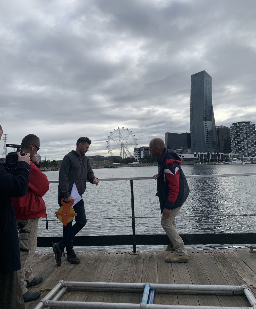 This morning on the barge with our naval architect, build manager and Jake Hughes. Talking existing barge details, steel delivery, solar panels, truss and wharf access. #ATET plans in action! #architecture #docklands