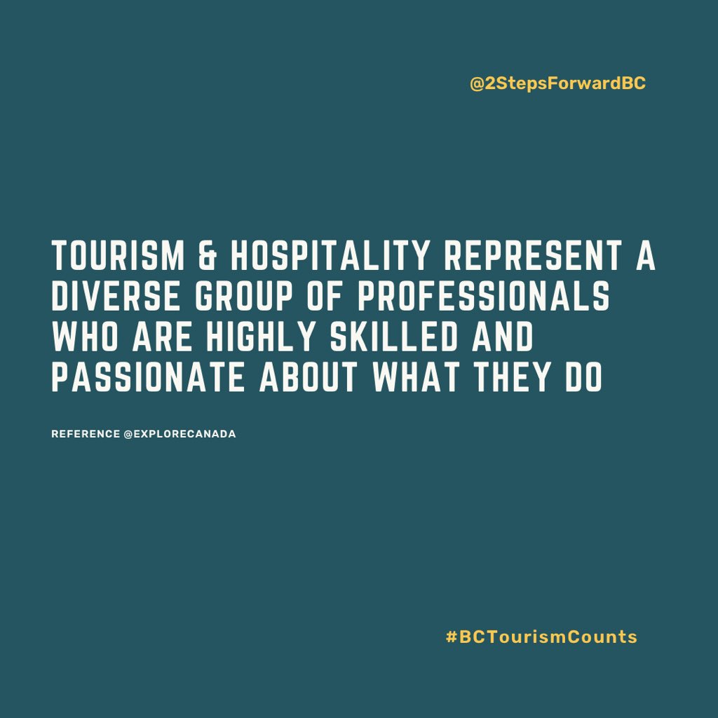 2StepsForwardBC's tweet image. 🌎 Many Tourism &amp;amp; Hospitality jobs are skills-intensive and cannot be automated, requiring a high degree of human involvement

🪢 Tourism &amp;amp; Hospitality professionals make us feel welcomed &amp;amp; connected, and help create many unforgettable moments

#BCTourismCounts #2StepsForwardBC