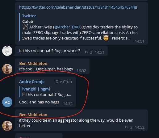 because an Archer DAO client was actually featured in a tweet from  @bantg showing MEV Keep3r job execution... https://twitter.com/bantg/status/1349470728320659456?s=21Furthermore, the project has the seal of approval from Andre Cronje himself.