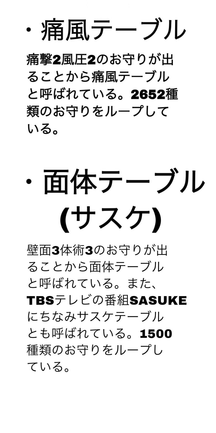 マカ錬金 テーブル