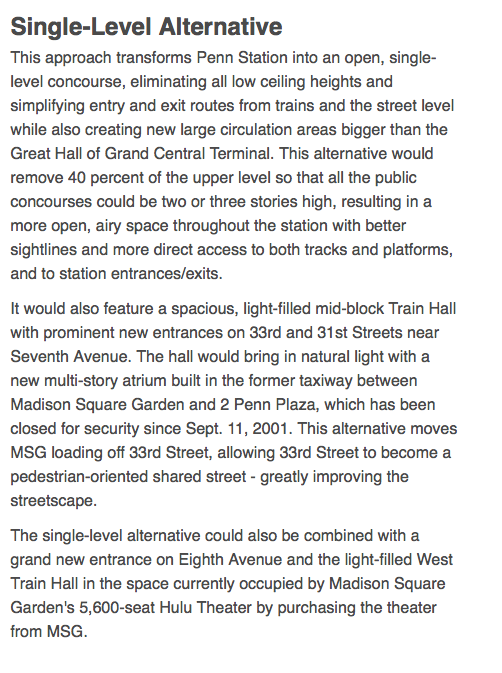 The 1-level plan would eliminate 40% of the upper level to provide higher ceilings and more sunlight into the station, and providing more direct access to the platforms. /6