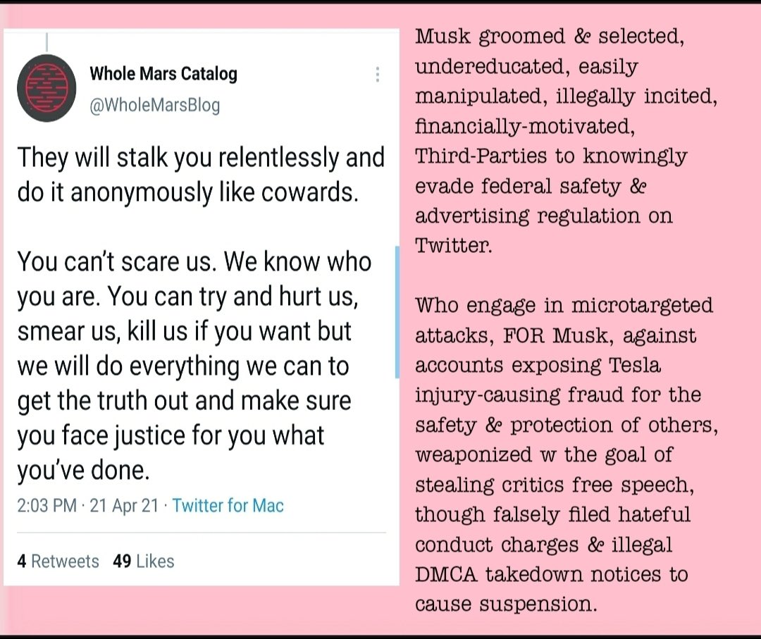 Language to expose injury-causing  @Tesla solar fraud done to my family, can't be flipped to make the abusers the victims, by design. A point  @ElonMusk & his incited to attack consumer, Third-Party branding arm  @WholeMarsBlog make on this thread. 2 #TeslaSolarIssues