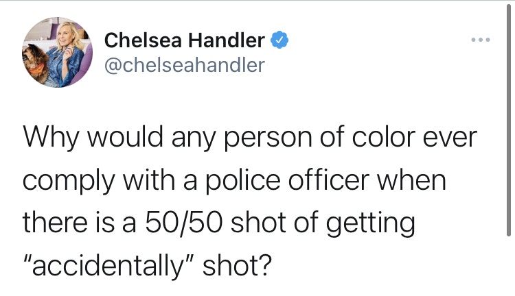 The Substack of  @downi75 is pure black heterodoxy: MY LIFE, YOUR HASHTAG"Sacrifice yourself for the cause, brother!The next time a cop pulls you over, argue. The next time you’re given an order, fight back.So says Chelsea Handler, noted ally to the black man."1/5