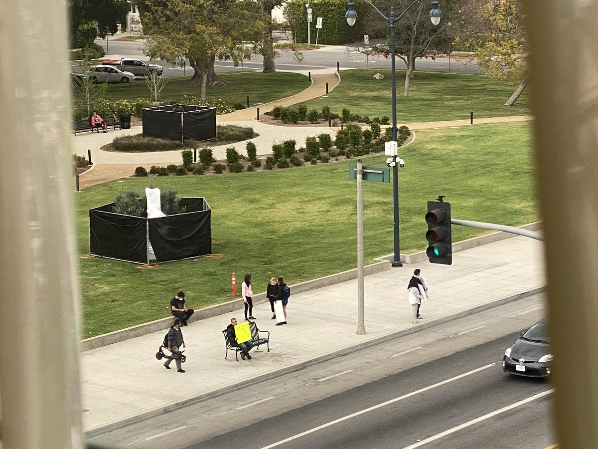 The protesters have left the school and taken up residence on Santa Monica Blvd (across from my office).