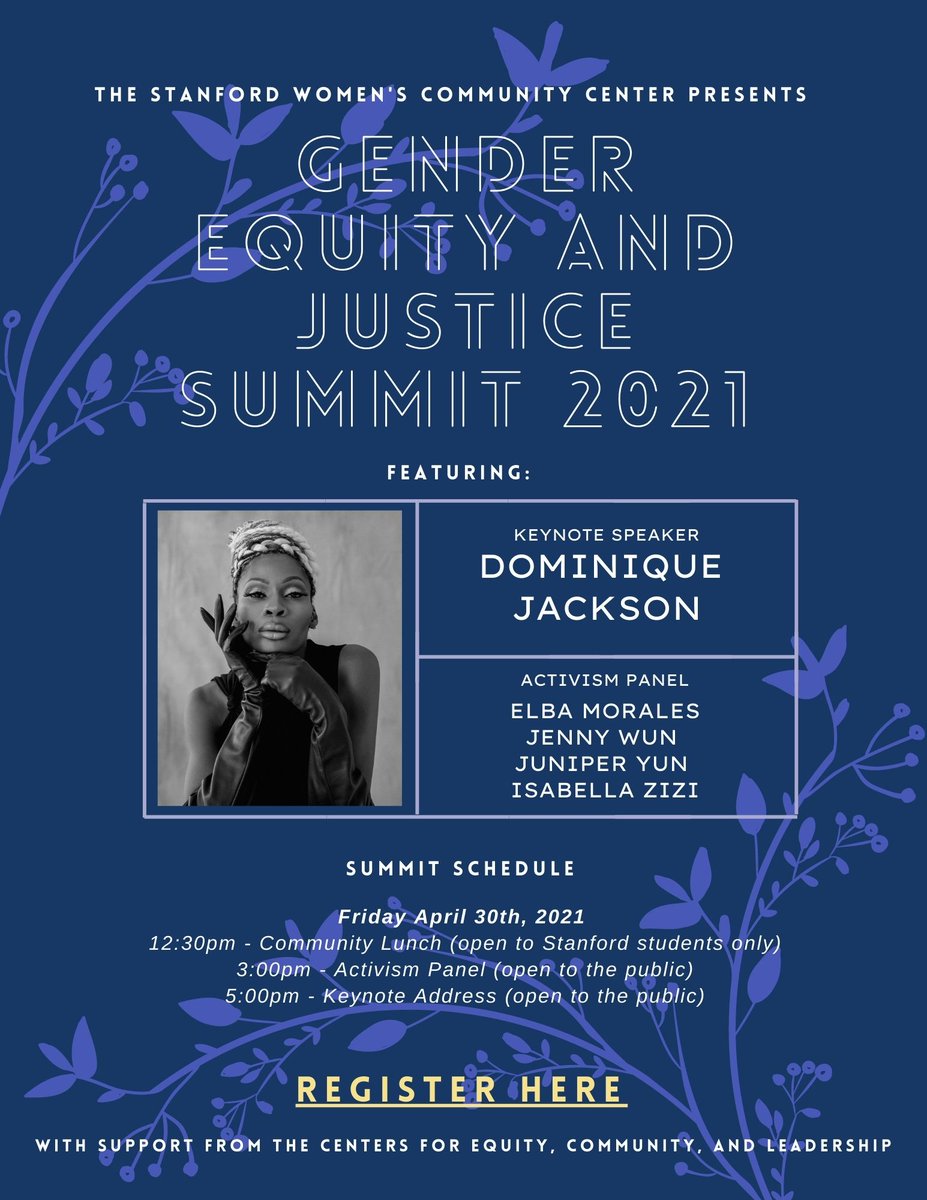 StanfordWomensCenter (@stanfordwcc) on Twitter photo UPDATE: Our Gender, Equity, Justice Summit will be on Friday, April 30, feat. Dominique Jackson <a href="/tyraaross/">Dominique Jackson</a> of <a href="/PoseOnFX/">PoseFX</a> PLUS Activism Panel w/ <a href="/AAPIWomenLead/">AAPI Women Lead</a> <a href="/IdleNoMoreSFBay/">Idle No More SF Bay</a> <a href="/centrolegal/">Centro Legal de la Raza</a> & SF Transgender District-- REGISTER at: bit.ly/GEJS2021 UPDATE: Our Gender, Equity, Justice Summit will be on Friday, April 30, feat. Dominique Jackson <a href="/tyraaross/">Dominique Jackson</a> of <a href="/PoseOnFX/">PoseFX</a> PLUS Activism Panel w/ <a href="/AAPIWomenLead/">AAPI Women Lead</a> <a href="/IdleNoMoreSFBay/">Idle No More SF Bay</a> <a href="/centrolegal/">Centro Legal de la Raza</a> & SF Transgender District-- REGISTER at: bit.ly/GEJS2021