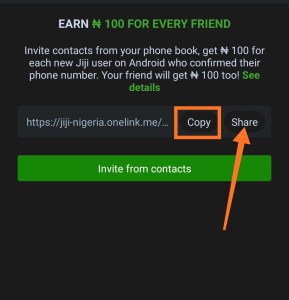 - Click on the button,  then you will see the task to be listed on the page before you can get to earn the 2500 or more.- The task which entails you invite anybody to download and register on the jiji app you will get to earn you 100 free.