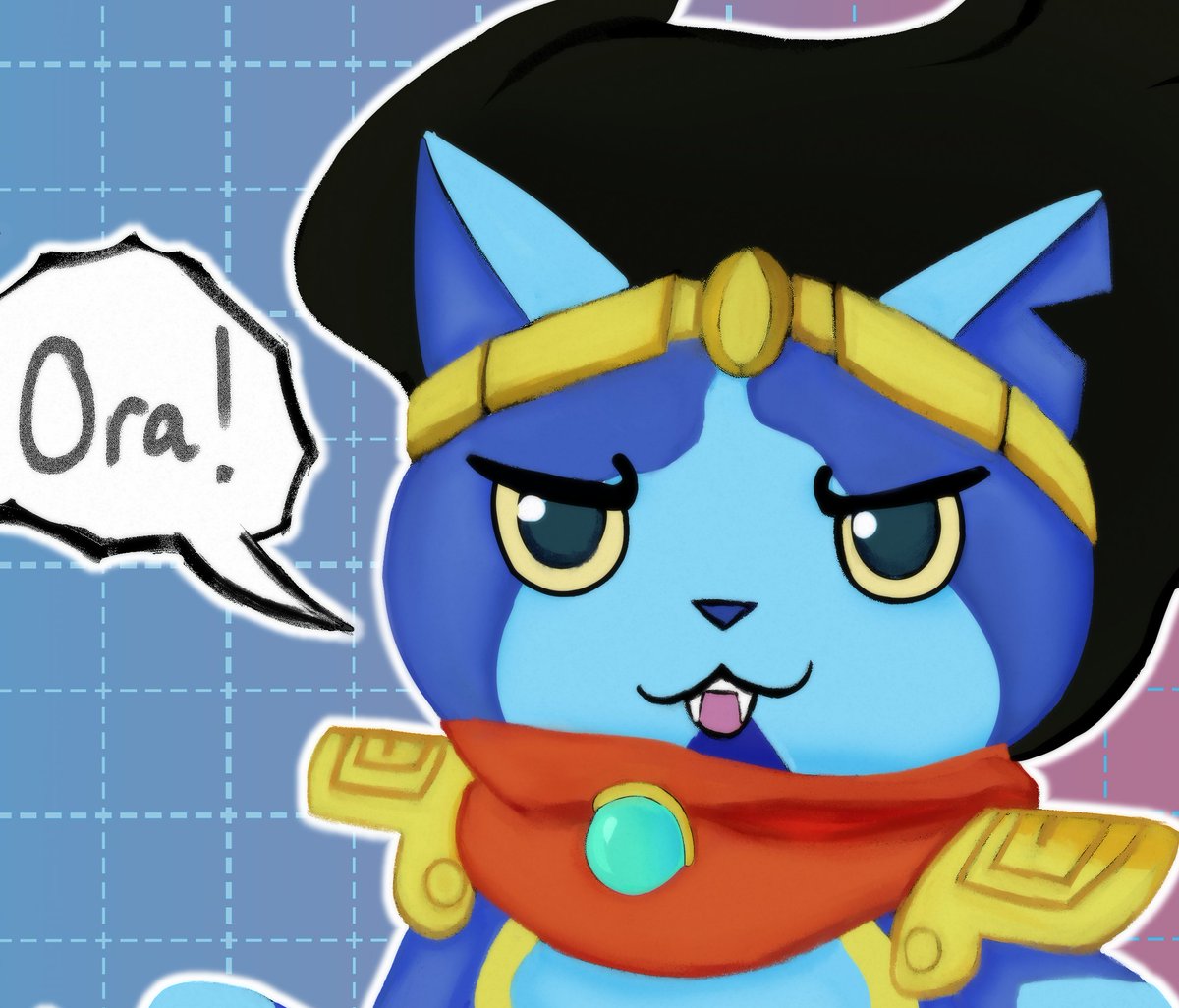 LaurieAriel's tweet photo. comm for @JiinuMahwat!! 
he asked for a mashup of Star Platinum and Jibanyan since they share a catchphrase (and his brain is huge)

#yokaiwatch #jjba https://t.co/547v0J4ekV