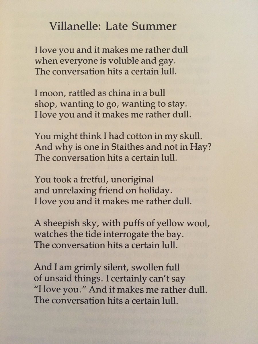 “Villanelle: Late Summer” by Marilyn HackerI missed two days in this thread so I’m posting 3 poems today. Each a  #villanelle. This is 1/319/30 fave poem a day for  #NationalPoetryMonth