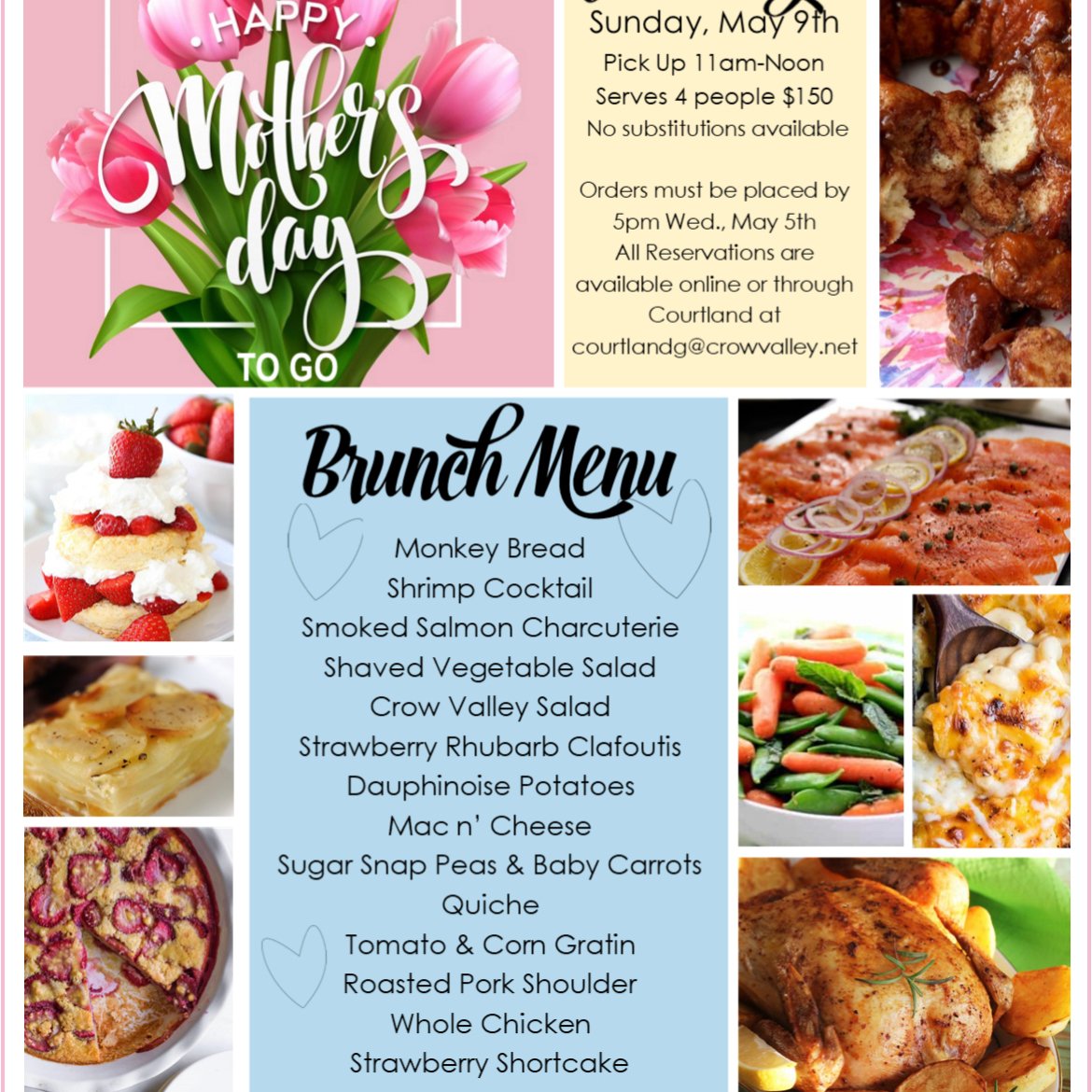 Order your Mother’s Day Brunch To Go! 
A great menu to spoil mom on such a special day! #brunchtogo #crowcooking