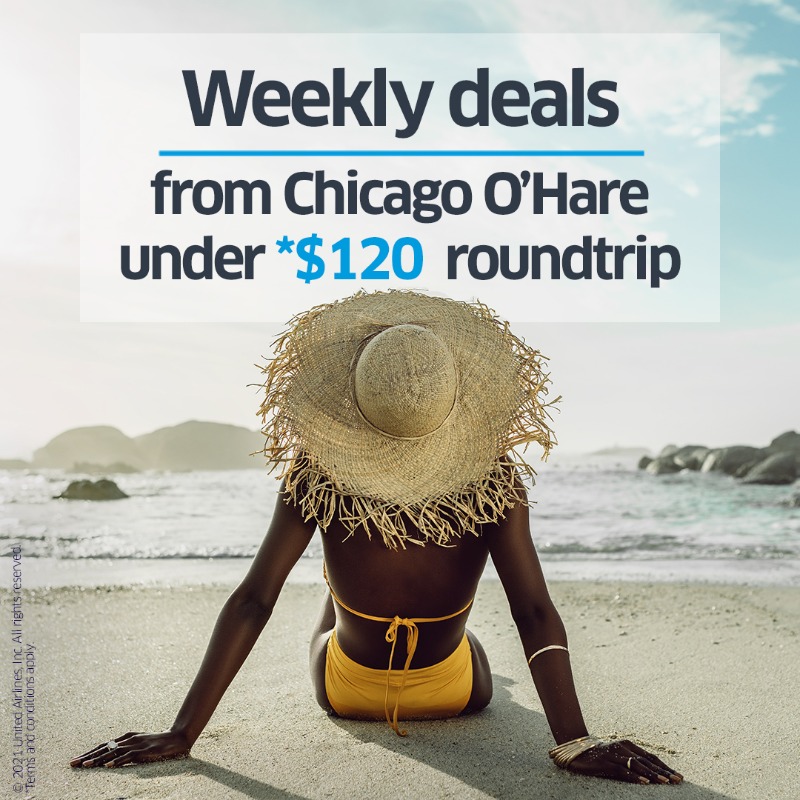 united's tweet photo. Explore our weekly deals on flights from Chicago O'Hare and book knowing you have flexibility.