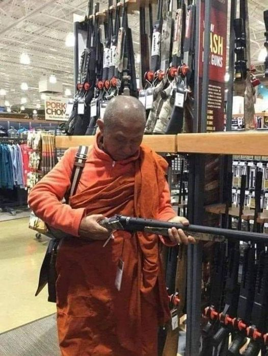 sparkyandtaz's tweet photo. When the Buddist monks are buying shotguns, you know shit has gone completely nuts. https://t.co/IZLBDRg6nj