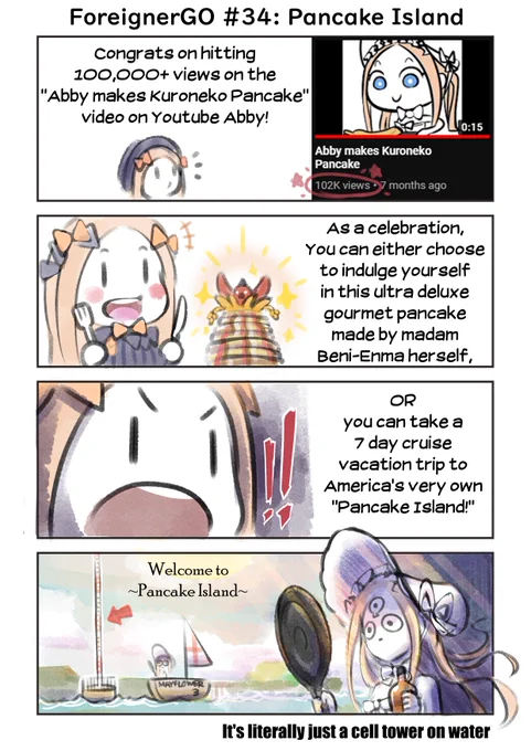 ForeignerGO #34: Pancake Island
Thank you everyone for 100k+ views on youtube!
https://t.co/aYu5cerJuu
Fun fact: Pancake Island is about 10 minutes car ride away from H.P. Lovecraft's grave in Rhode Island.
#FGO #フォーリナー #foreignerGO #abigailwilliams #アビゲイル 