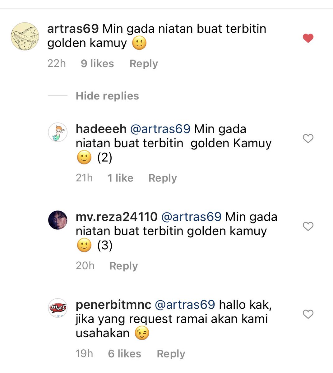 Ayo min gassss <a href="/Whatsonmnc/">What's on m&c!</a>!!! Golden Kamuy pasti ramai kok nanti🔥🔥🔥