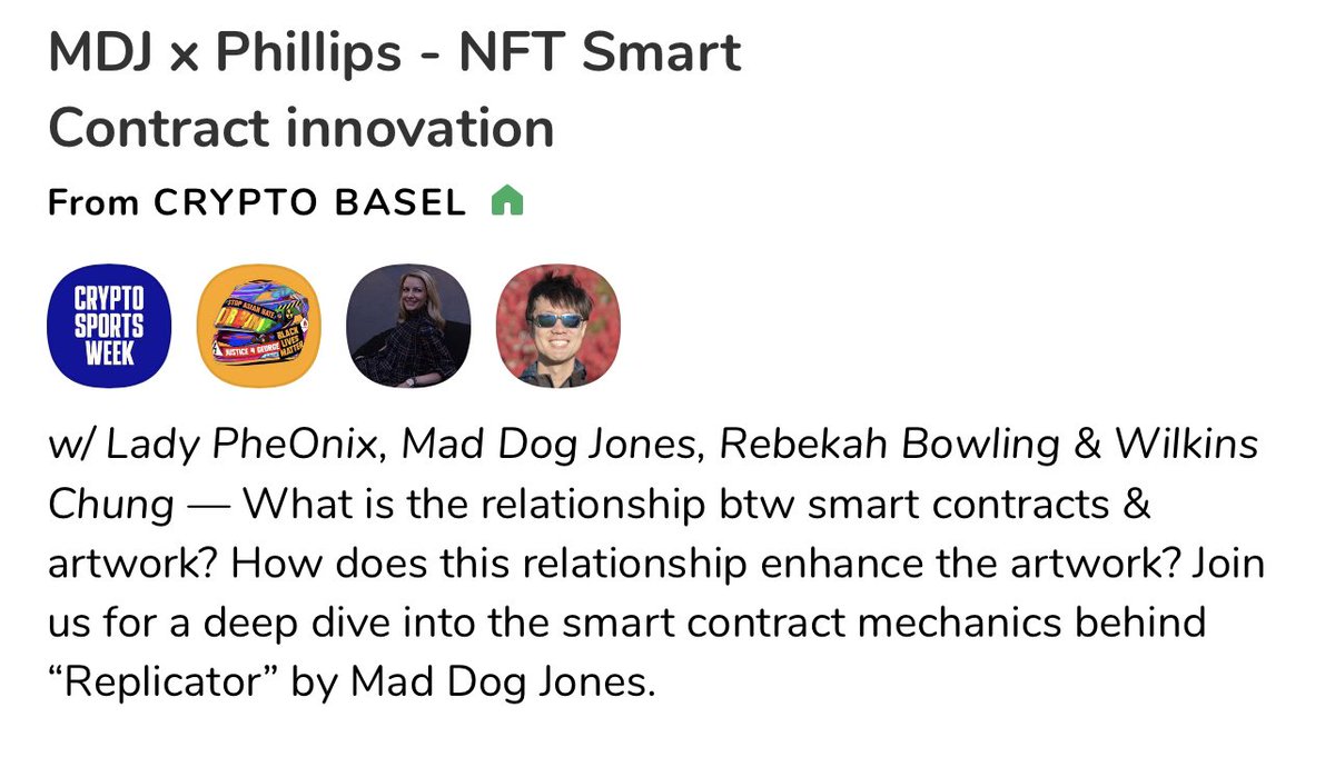 cryptoartadvisr's tweet photo. What is the relationship btw smart contracts & artwork? Join us for a deep dive into the smart contract mechanics behind βReplicatorβ by @Mad_Dog_Jones @phillipsauction
in #ClubCryptoBasel.
Apr 22 at 7a PT / 10a ET.
β¨Tap in:
https://t.co/qIPeQeFbwd https://t.co/TcNNviEg2t