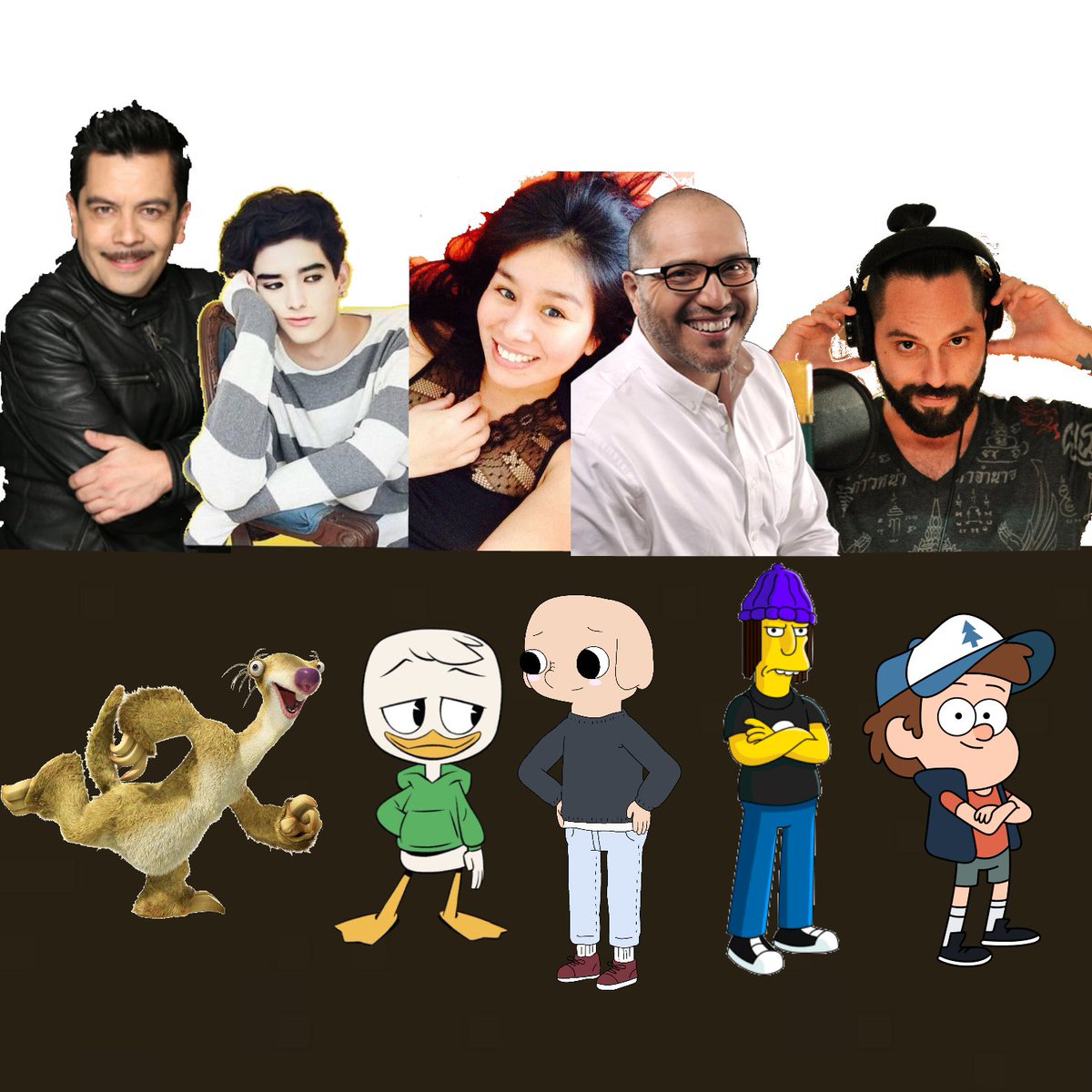 Kevin23311488's tweet photo. Hice esta imagen dedicada para @chiquibuda , @MarcWinslow ,#YahaLima ,@gerardovoz y @Alegraue con sus personajes más conocidos,Espero que les gusten.
#LaEraDeHielo #PatoAventuras #CampamentoDeVerano #LosSimpson #GravityFalls https://t.co/S6EA1l92yy