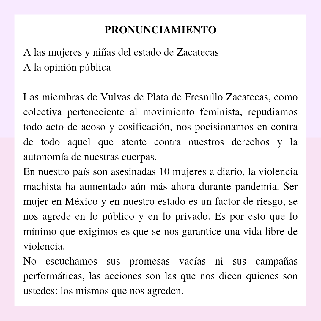 vulvasfres's tweet photo. Pronunciamiento de la colectiva con respecto a los recientes hechos suscitados en nuestro estado.
Ninguna agresión sin respuesta.

#NiUnAgresorEnElPoder
#unacosadornoserágobernador #unmanoseadornoserágobernador https://t.co/32WNt28SEy