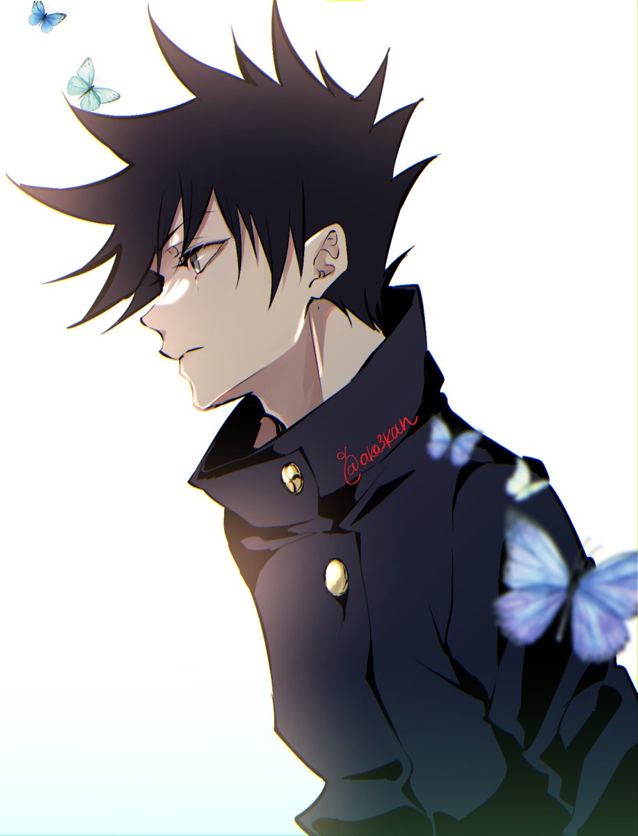 fushiguro megumi 1boy male focus black hair solo bug spiked hair butterfly  illustration images