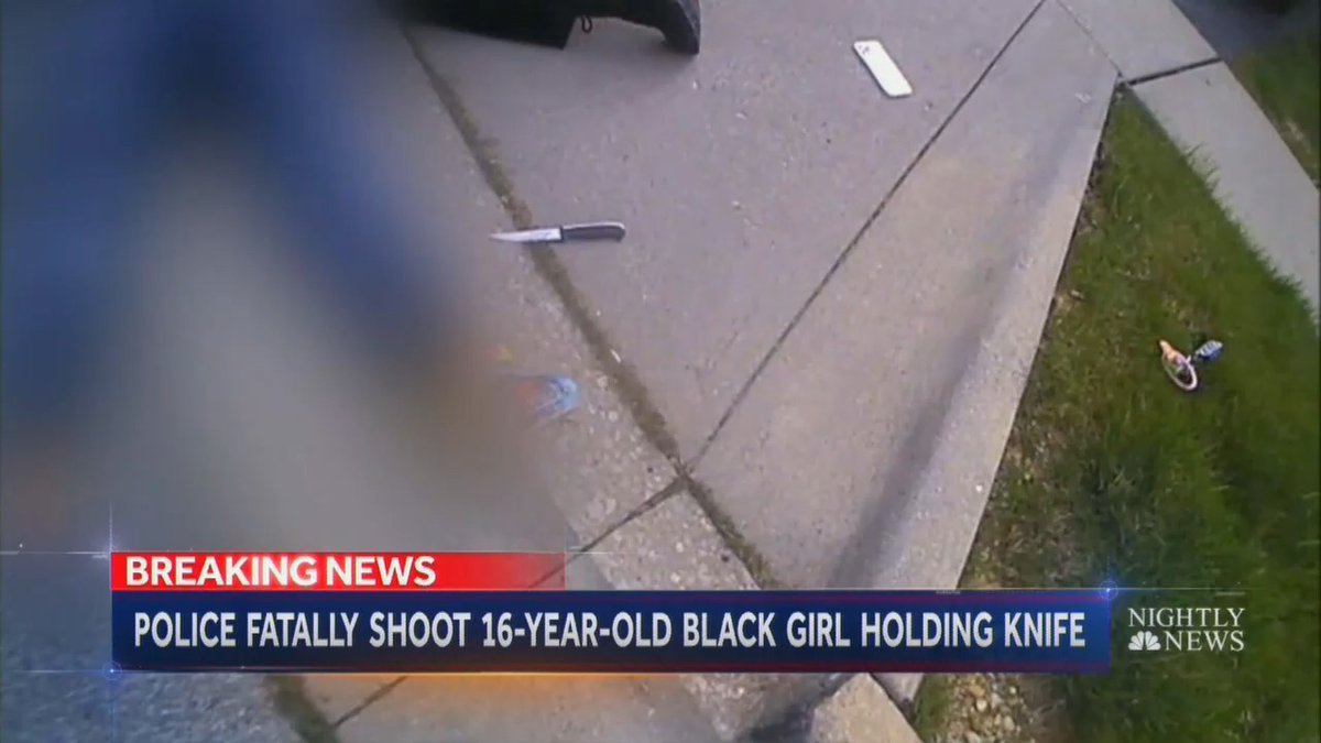 While ABC and CBS highlighted the knife in the attacker's hand, this is how NBC highlighted it. On the ground.