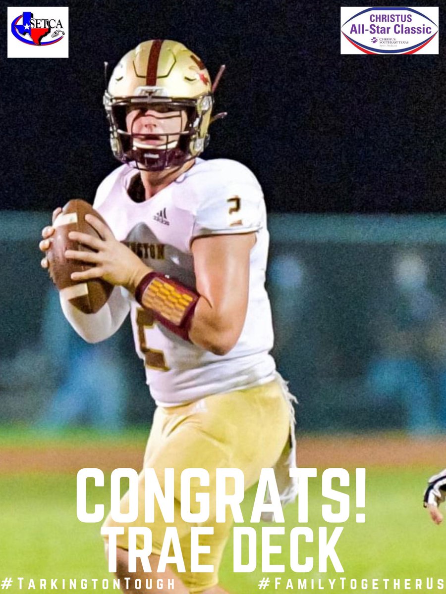 Coach_ZBass's tweet photo. Congratulations to @TraeDeck for being chosen to play for the West All-Star Football Team in this Summer’s SETCA/Christus All-Star Classic!
#TarkingtonTough #FamilyTogetherUs🤘🏼 https://t.co/DyFiekEKoz