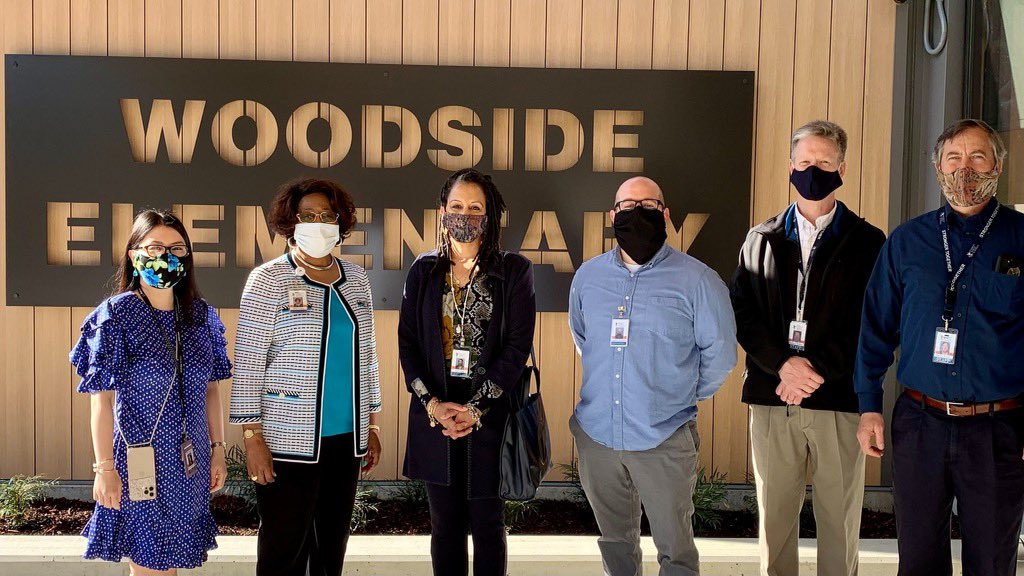 BettyCobbs3's tweet photo. School board member April Berg and Andrew Nicholls toured the beautiful Woodside modernization project today. Thank you to parents and community members for passing the 2016  bond. https://t.co/odDJNPCsVi