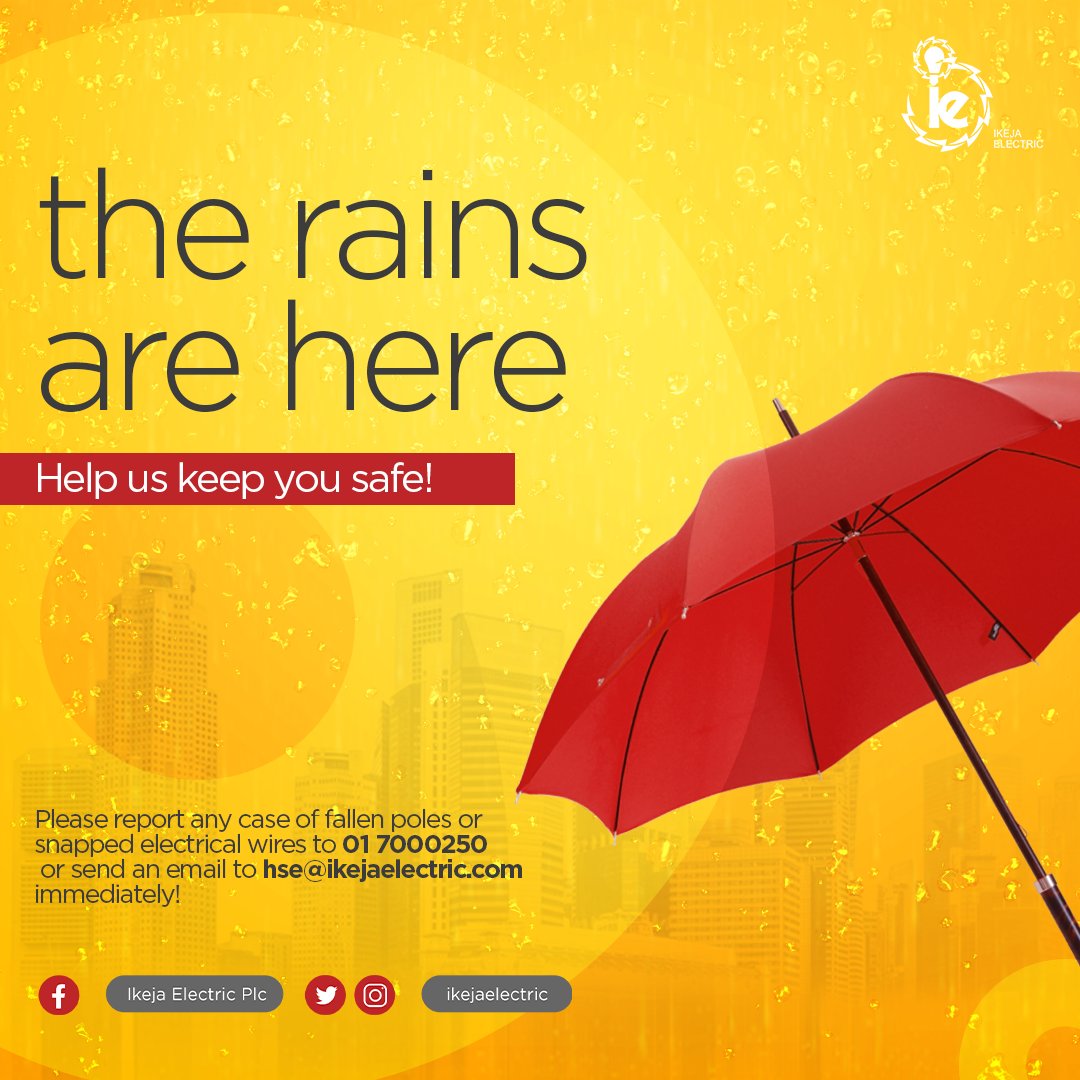 IkejaElectric's tweet photo. Persistent rains may cause poles to fall and cables to snap, please exercise extra caution, stay safe, and report any case of fallen poles or snapped electrical wires to 01-7000250.

#IECares
#Customerfirst https://t.co/ptKtJAH5Vn