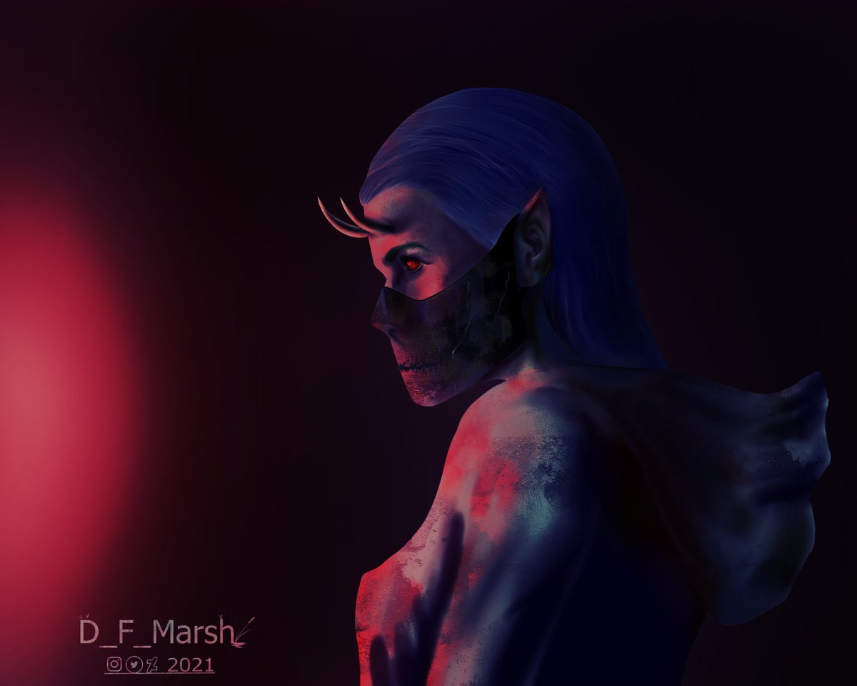 D_F_Marsh's tweet photo. Hadnโt drawn in a bit and decided on a scuffed up bloody demon would be relaxing. #demonart #digitalart #redlighting #CLIPSTUDIOPAINT #2021digitalart #originalcharacter #bluehairedwoman #drawing #ArtistOnTwitter #art #demonwoman #hornedwoman #realisticanime https://t.co/h92bqBLIcb