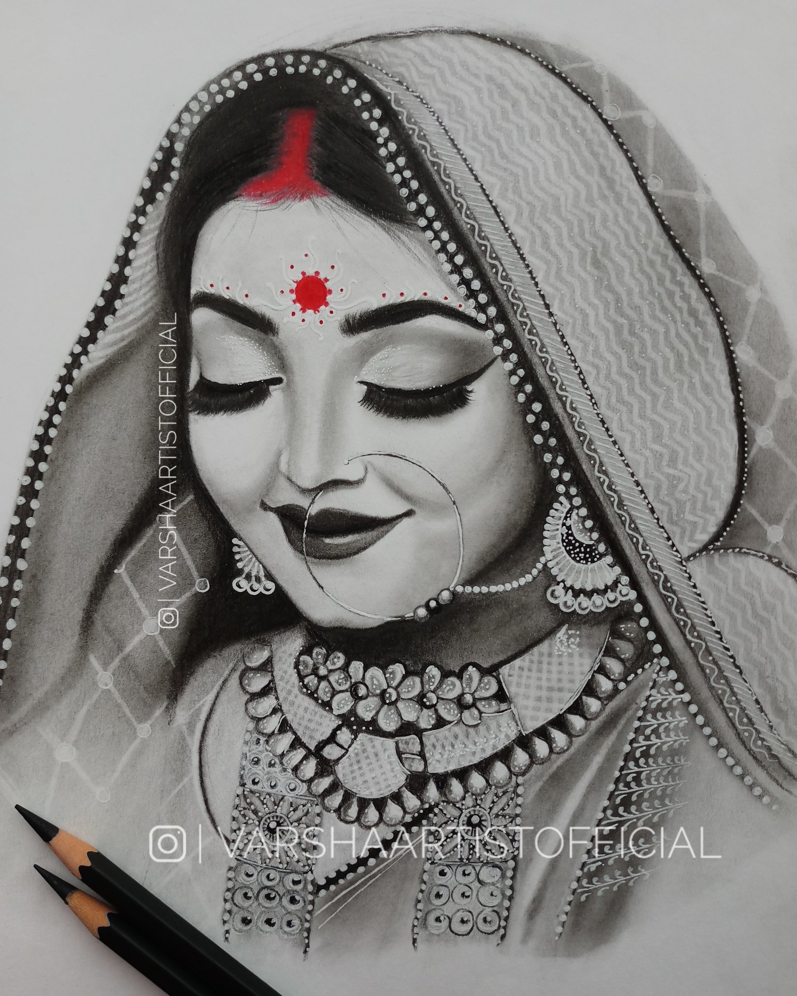 Paintilicious Art Studio  Indian Bride Pencil Portrait portraitdrawing  art portrait drawing sketch artwork artist pencildrawing  illustration artistsoninstagram sketchbook portraitart draw  artoftheday portraitpainting pencil painting 