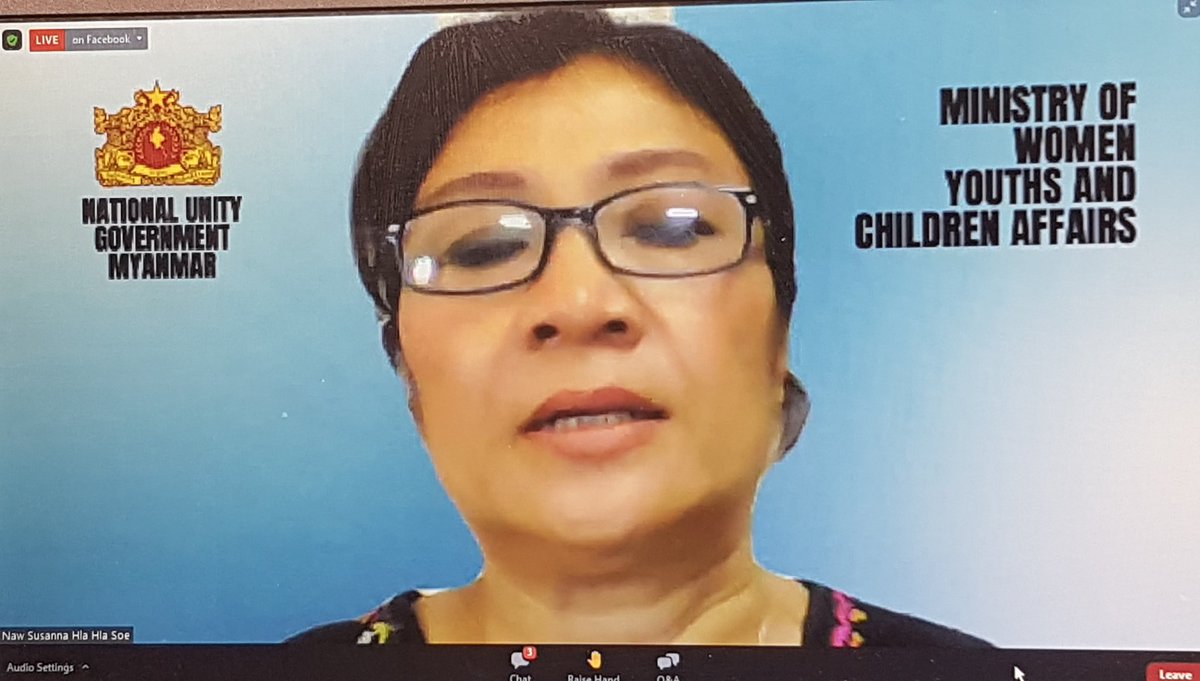  #Myanmar  @NUGMyanmar women affairs minister Susanna hopes to see  @ASEAN "speak up" for the Myanmar citizens. Also hopes for a clear policy for  #humanitarian aid to reach affected Myanmar people as there is a major problem with  #military blockage of aid  #WhatsHappeningInMyanmar