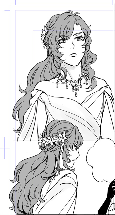 Some people asked for the scrapped designs and unfortunately I must've deleted everything;;; I have this though: the necklace that didn't happen because it made him look like the mother of the bride instead. 