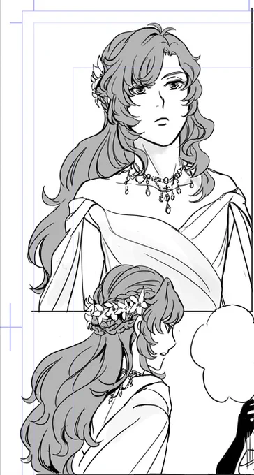 Some people asked for the scrapped designs and unfortunately I must've deleted everything;;; I have this  the necklace that didn't happen because it made him look like the mother of the bride instead. 