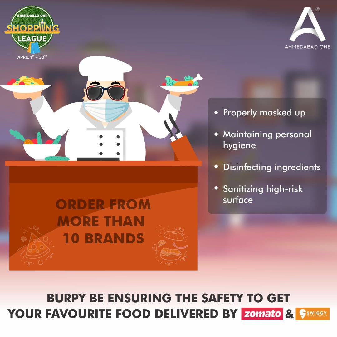 Burpy be following all the necessary precautions to get your hunger satisfied at home!! Join @burpythefoodie to order your true love at home from #AhmedabadOne Order now on Zomato or swiggy!! What's on your eat-list today? #IndianMalls #NexusMalls #Ahmedabad #mallsInAhmedabad