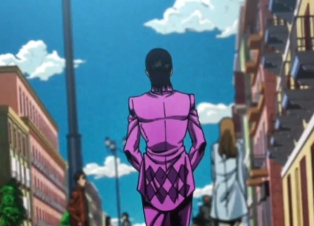 In the anime, Giorno owns the Pink suit before he gains gold experience, considering he's had gold experience for "a few months" he's had this suit for a while!