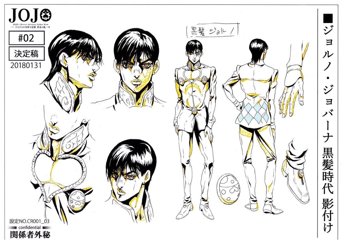 There are 2 model sheets for "Haruno Shiobana" this again draws Haruno with the pink suit, he fills it out just the same as Giorno