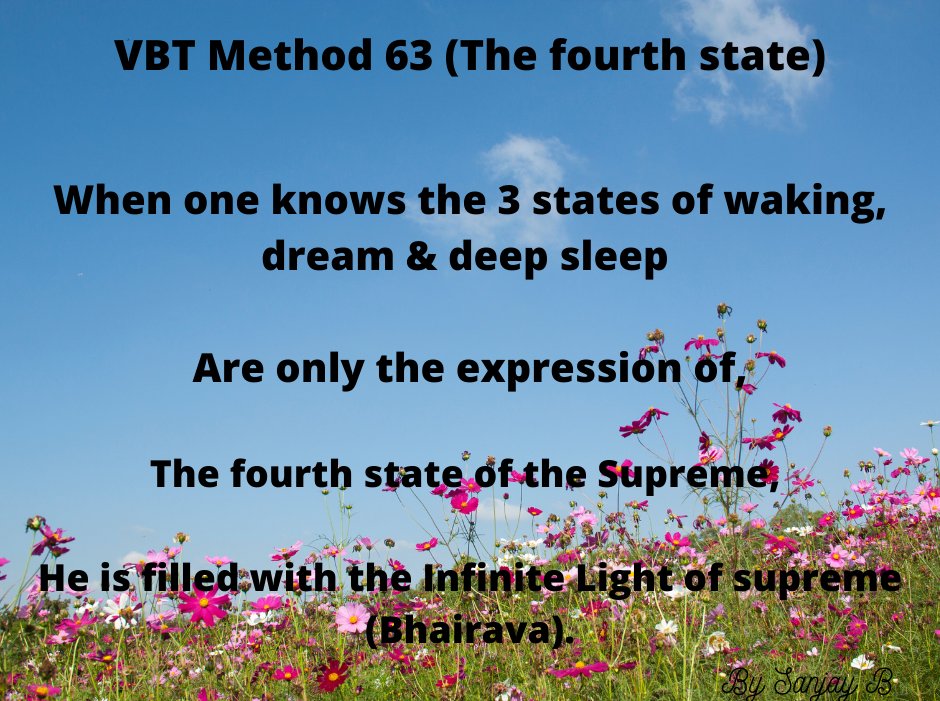 VBT Meditation 63/112kiñcijjñātaṁ dvaitadāyī bāhyālokastamaḥ punaḥ/viśvādi bhairavaṁ rūpaṁ jñātvānantaprakāśabhṛt/86//1/6