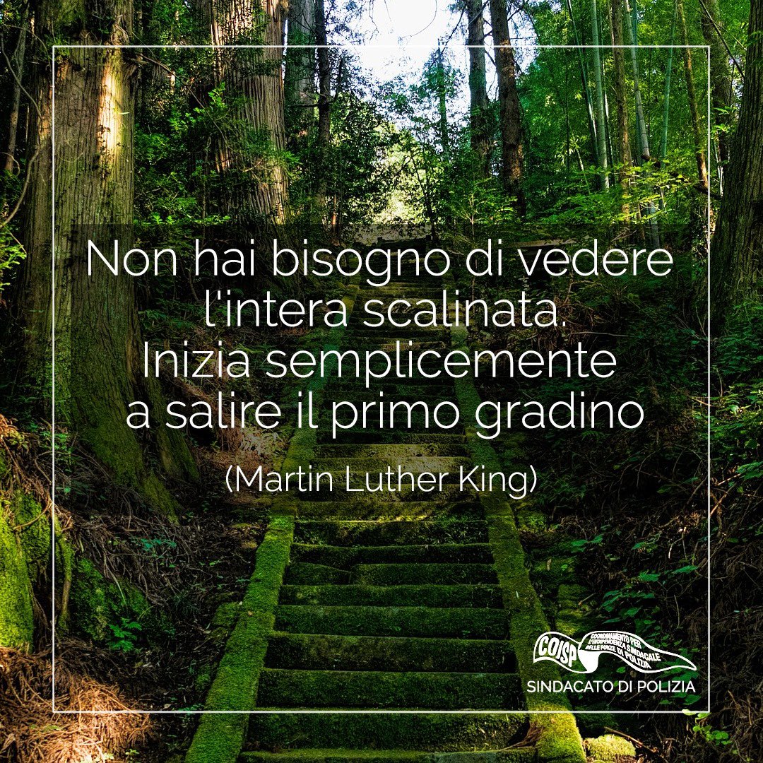 COISPpolizia's tweet photo. Non hai bisogno di vedere l'intera scalinata.
Inizia semplicemente a salire il primo gradino
(Martin Luther King)
#massimadelgiorno #coisp #iosonocoisp https://t.co/pmszXoVRHS