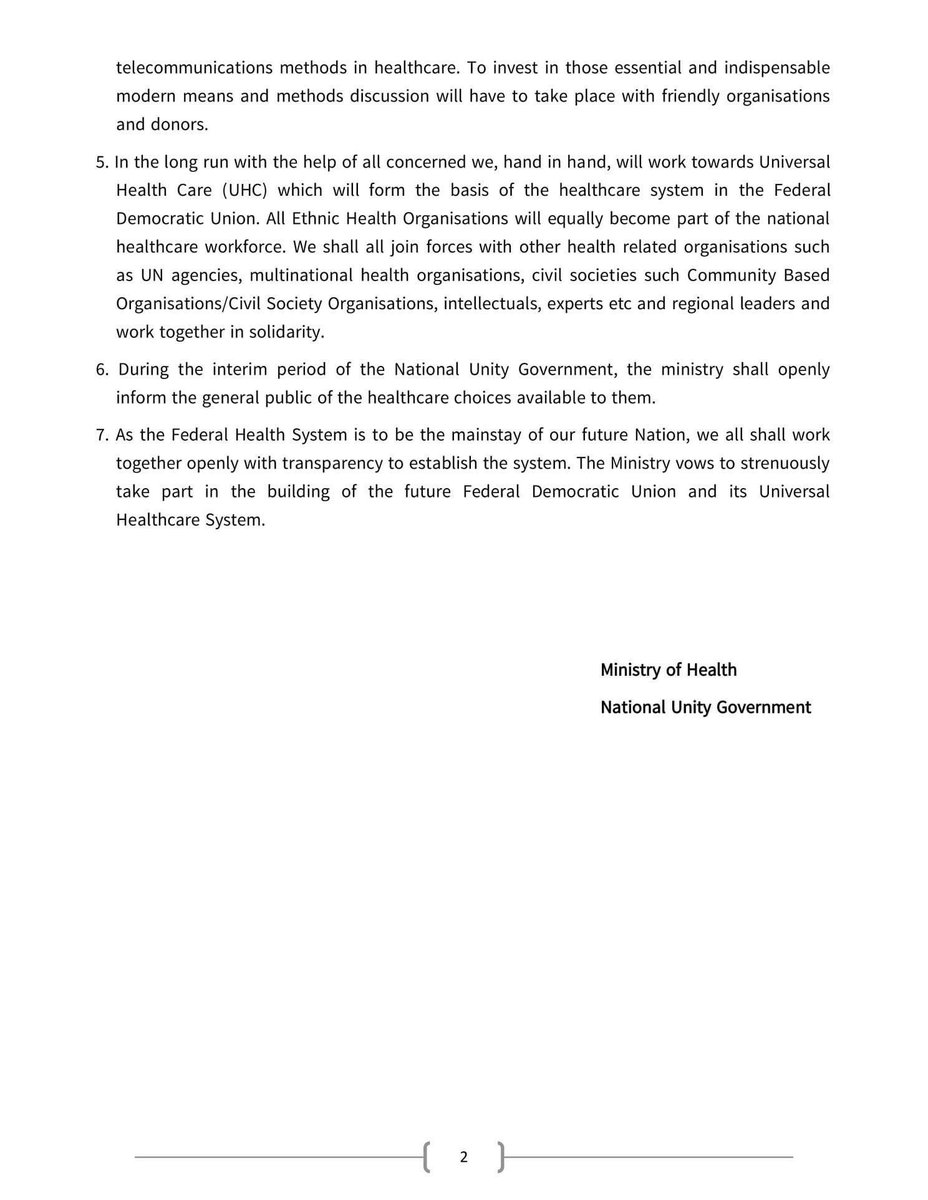The Republic of Union of Myanmar
National Unity Government
Ministry of Health
Announcement (1/2021)
April 20, 2021