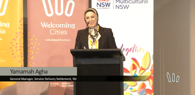DiversityArtsAu's tweet photo. Excellent #Cities2021 panels: 

> Ken Dachi Multicultural Affairs Advisor, Leeton Shire Council who discussed CALD leadership at all levels in action,

> Yamamah Agha, General Manager @SSI_tweets on their impactful work supporting new arrivals and refugees @citiesofwelcome https://t.co/95PS62J9V6