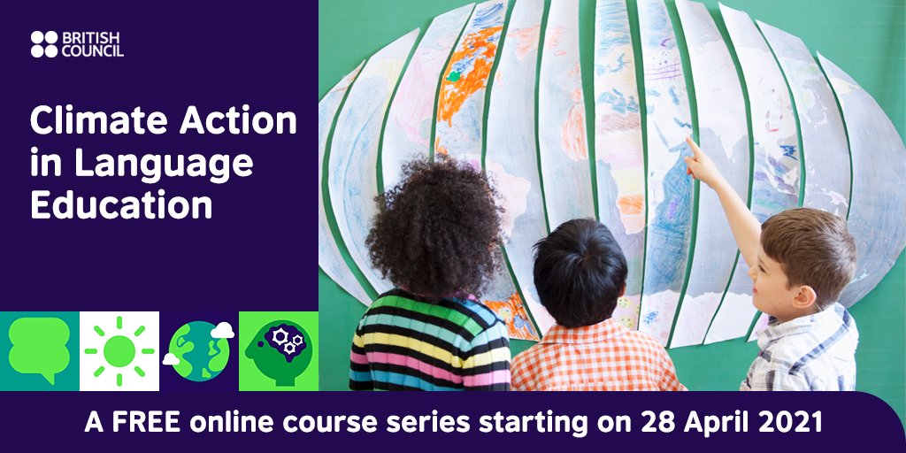 On #EarthDay, and as part of the British Council’s
contribution and commitment to SDG 13 Climate
Action we’re excited to introduce our ‘Climate Action
in Language Education’ online courses for teachers!
#TheClimateConnection #COP26
Find out more: teachingenglish.org.uk/training