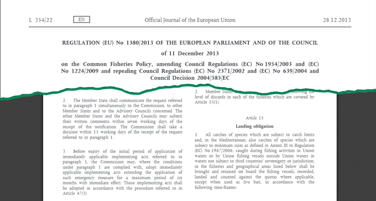 In the latest reform of the Common Fisheries Policy (CFP, 2013), the obligation to land (and therefore the  prohibition to discard) was established any species subject to: TAC and quotas (Atlantic) Minimum Conservation Reference Sizes (MCRS) (Mediterranean)