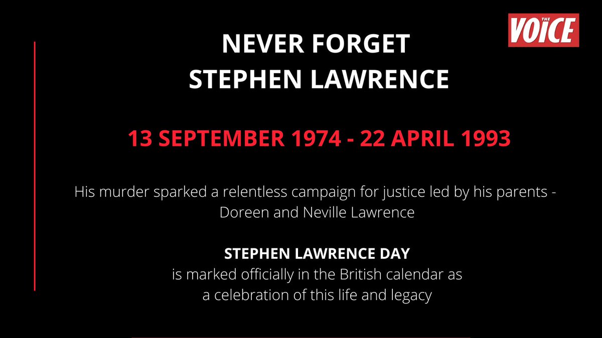 TheVoiceNews's tweet image. Never Forget Stephen Lawrence. Celebrating his life and legacy on this #StephenLawrenceDay