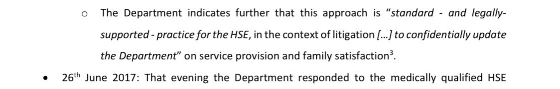 Here’s the Department telling a clinician it is “standard practise to ‘*confidentially* update the Department’ on service provision and family satisfaction” (emphasis added, Page 19 of the Review conducted to establish the facts etc) https://assets.gov.ie/133017/10988c1f-3fe7-4ffb-8238-27d61cb9331e.pdf