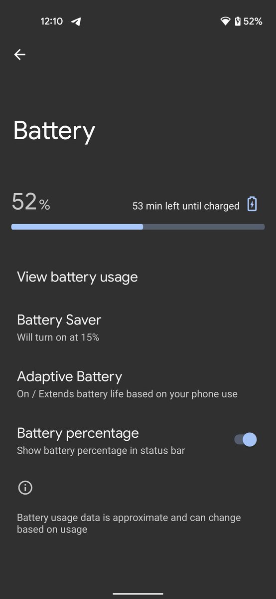 New battery info on the battery settings.
