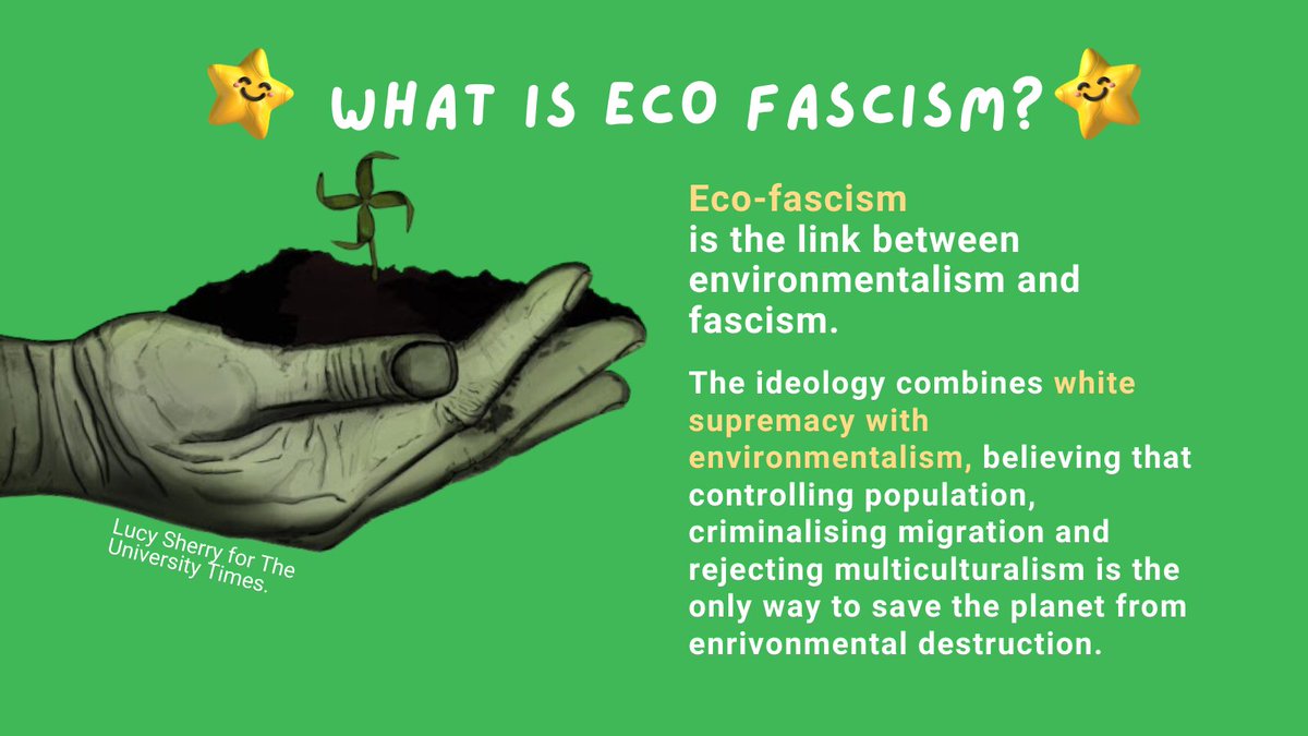 Eco-fascism is the link between environmentalism and fascism. Combining white supremacy with environmentalism, eco-fascists push for controlling population, criminalising migration and rejecting multiculturalism as  #ClimateAction   solutions for  #ClimateCrisis