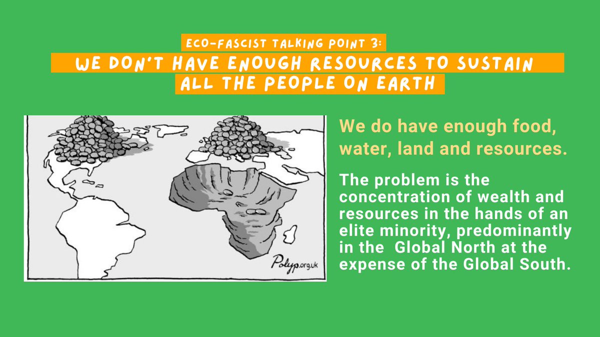 Eco-fascist talking point 2 to challenge:"We don’t have enough resources to sustain all the people on Earth"We do have enough food, water, land and resources.The problem is the concentration of wealth and resources in the hands of an elite minority.