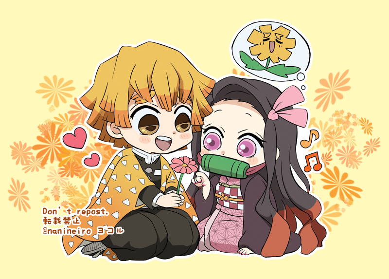 竈門炭治郎 ,栗花落カナヲ 「お声がありましたので投稿します!
アクキー絵だったもの(完売再販なし)

炭カナ」|ヨコル＊🐗🦋本『紅花』通販中！のイラスト