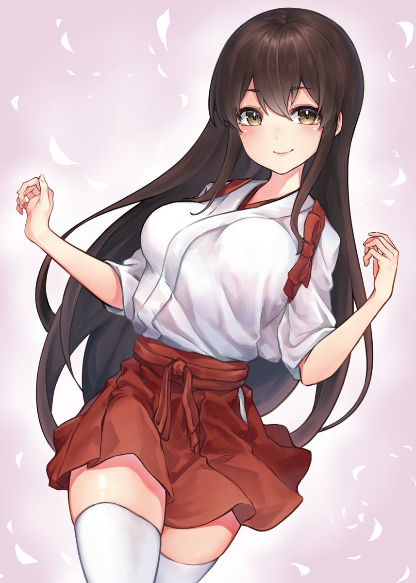 akagi (kancolle) 1girl long hair solo thighhighs japanese clothes hakama hakama skirt  illustration images