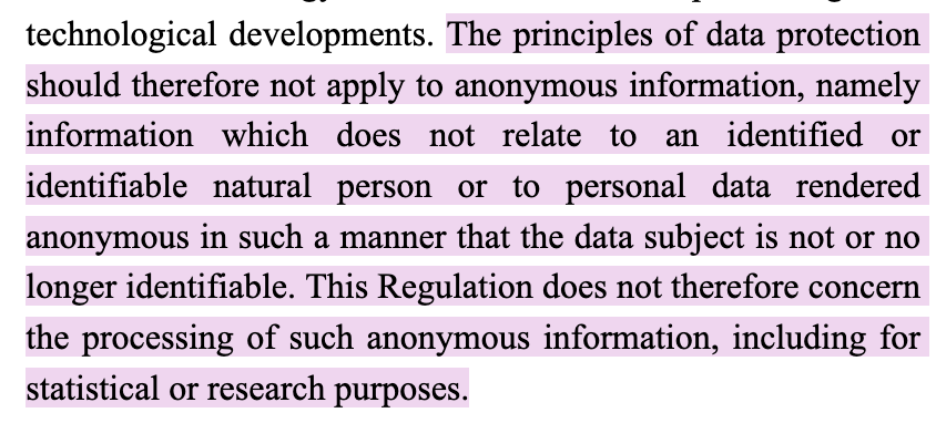 Companies and governments both routinely collect and use our personal data. Anonymised data falls outside of the scope of modern data protection regulations, such as CCPA or GDPR (Recital 26). But what makes data anonymous? (4/n)