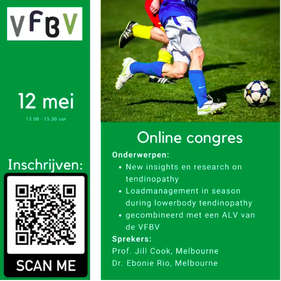 Woensdag 12 mei 2021 organiseert het VFBV een webinar met als hoofdspreker niemand minder dan Prof. Jill Cook. Een autoriteit op het gebied van peesaandoeningen en peesherstel. Mis het niet en schrijf je in via deze link: ow.ly/aaZG50EuO18