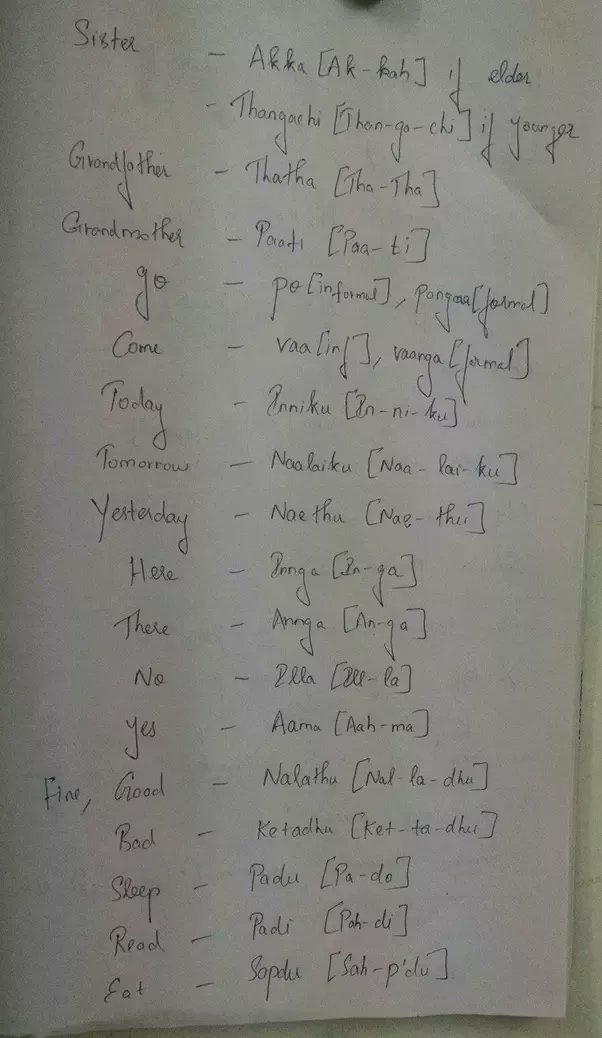 Also basic words in Tamil